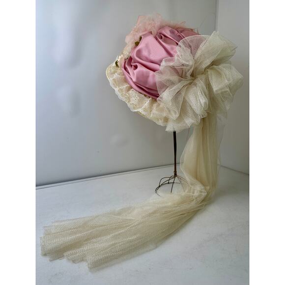 VTG Elsie Massey Originals Pink Floral Wide Brim Victorian Derby Hat main image 8